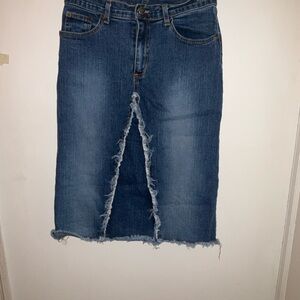 Vibe Blue Denim Pencil Skirt with Frayed Slit